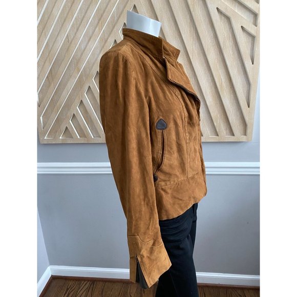 DIANE VON FURSTENBERG Leather Brown Asymmetric Zipper Jacket